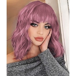 Short Wavy Pink Wig with Bangs Women Short Pink Bob Curly Wig with Bangs Pastel Wavy Wig for Women Shoulder Length Synthetic Wig Colorful  Wigs Cosplay Wig Lightinthebox