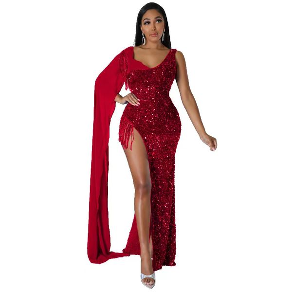 Luxury Evening Dresses red black Sequins Beads Halter Long Sleeves Prom Dress Formal Party Gowns Custom Made Sweep Train Robe de mariee