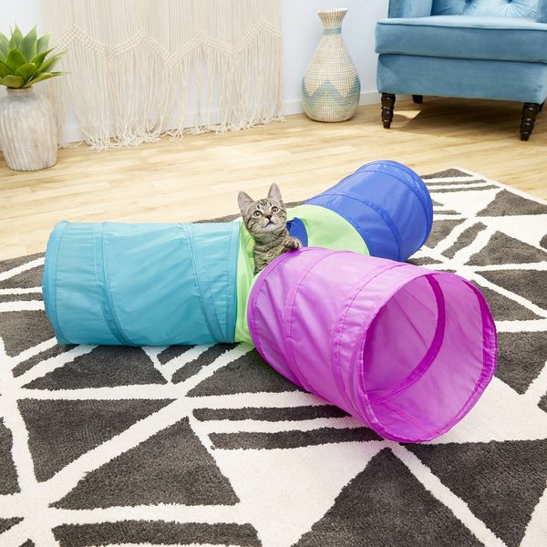 Frisco Foldable Play Tri-Tunnel Cat Toy, Colorful