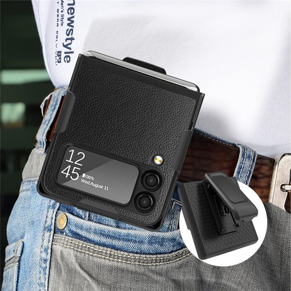 Belt Clip Phone Case for Samsung Galaxy Z Flip3 5G Durable Sturdy Vintage Leather Bracket Protective Shell Shockproof