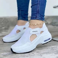 Women's Sneakers Plus Size White Shoes Outdoor Daily Summer Flat Heel Round Toe Basic Sporty Walking Shoes Magic Tape Color Block Black White Rosy Pink Lightinthebox