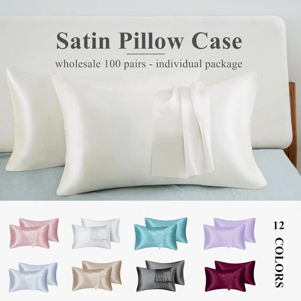 Silky Satin Pillow Case King Queen Full Sizes Hotel Home Wholesale Pillow Covers Solid 12 Colors Hair Skin Care Pillow Covers
