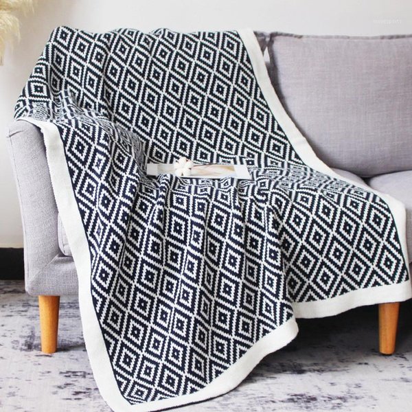 Geometric Black White Knitted Blanket Cotton Air Conditioning Soft Warm Lunch Break Travel Sofa Throw Blankets1