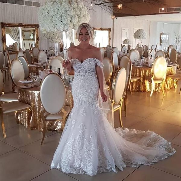 Berta Mermaid Wedding Dresses Off The Shoulder Lace Sexy Bridal Gowns Sweep Train Plus Size