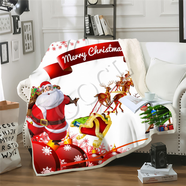CLOOCL Popular Christmas Present Casual Blanket 3D Print Santa Claus Double Layer Sherpa Casual Blanket on Bed Home Textiles Dreamlike Style
