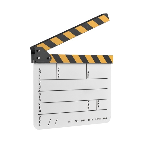 Dry Erase Acrylic Director Film Clapboard Película TV Cut Acción Scene Clapper Board Slate con Yellow / Black Stick, Blanco