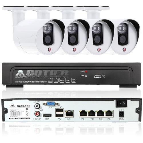 COTIER 4CH H.264 POE NVR CCTV Security System with 4pcs HD 960P Surveillance IP Camera