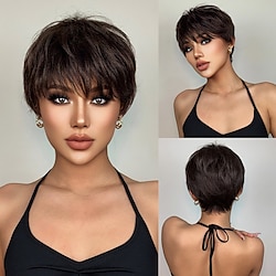 HAIRCUBE Short Blonde Wine Wigs with Pixie Cut Bangs Heat Resistant Fiber Natural Cosplay Wigs for Women ChristmasPartyWigs Lightinthebox