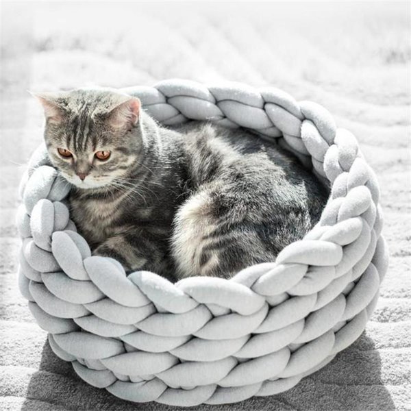 Cat Beds & Furniture Bed Pet House Fashion Woven Wool Cotton Cave Basket Lazy Lounger Soft Kennel Dog Sleep Sofa Washable Supply