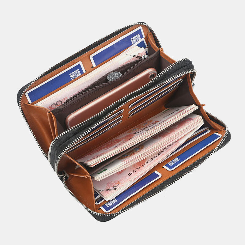 Men Faux LeatherLarge Capcity Zipper Wallet Clutches Bag