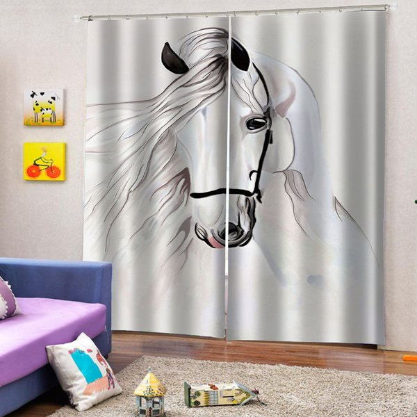 3D Curtain Horse The Animal Printing Curtains For Living Room Bedroom Window Treatment White Drapes