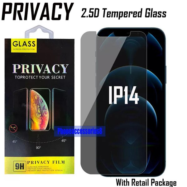 2.5D Privacy Tempered Glass Phone Screen protector for iphone 14 13 12 11 pro max XR XS X 6 7 8 Anti-peeping anti-spy GLASS with retail package