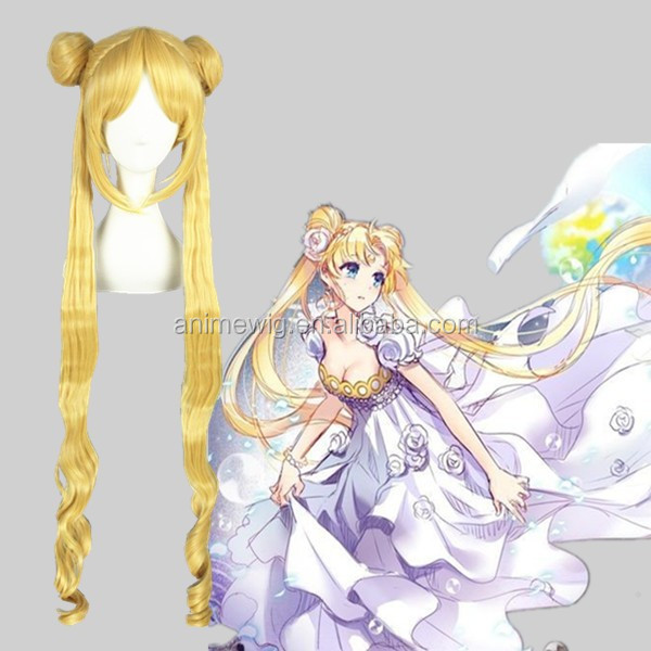 Wholesale Sailor Moon Wig Cosplay 40Inch Long Curly Blonde Synthetic Anime Cosplay Wig Party Hair Wig
