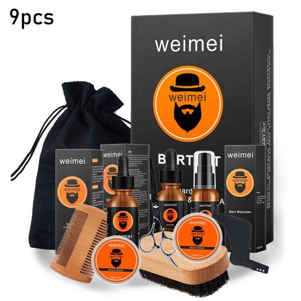 9Pcs/set Barbe Beard Growth Kit Hair Growth Enhancer Beard Growth Essentital Oil Beard Care SetScouts