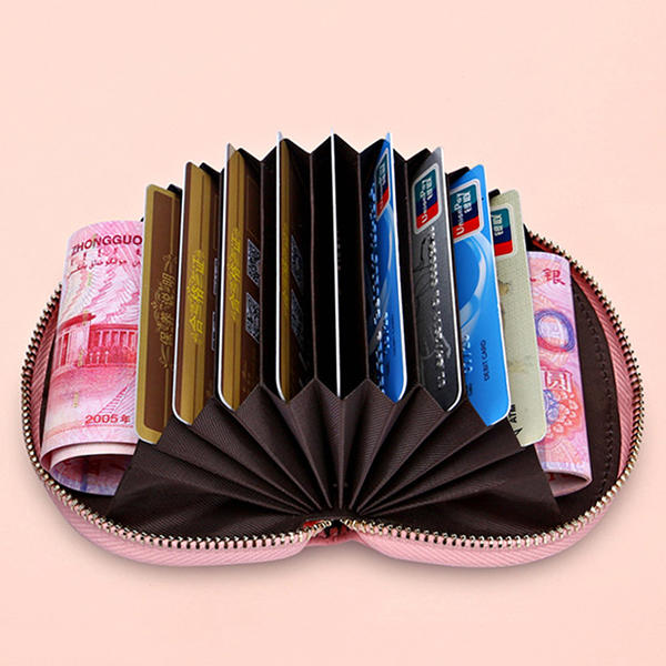 Women Genuine Leather Shell 9 Card Slots Card Holder Coin Bags Zipper Purse