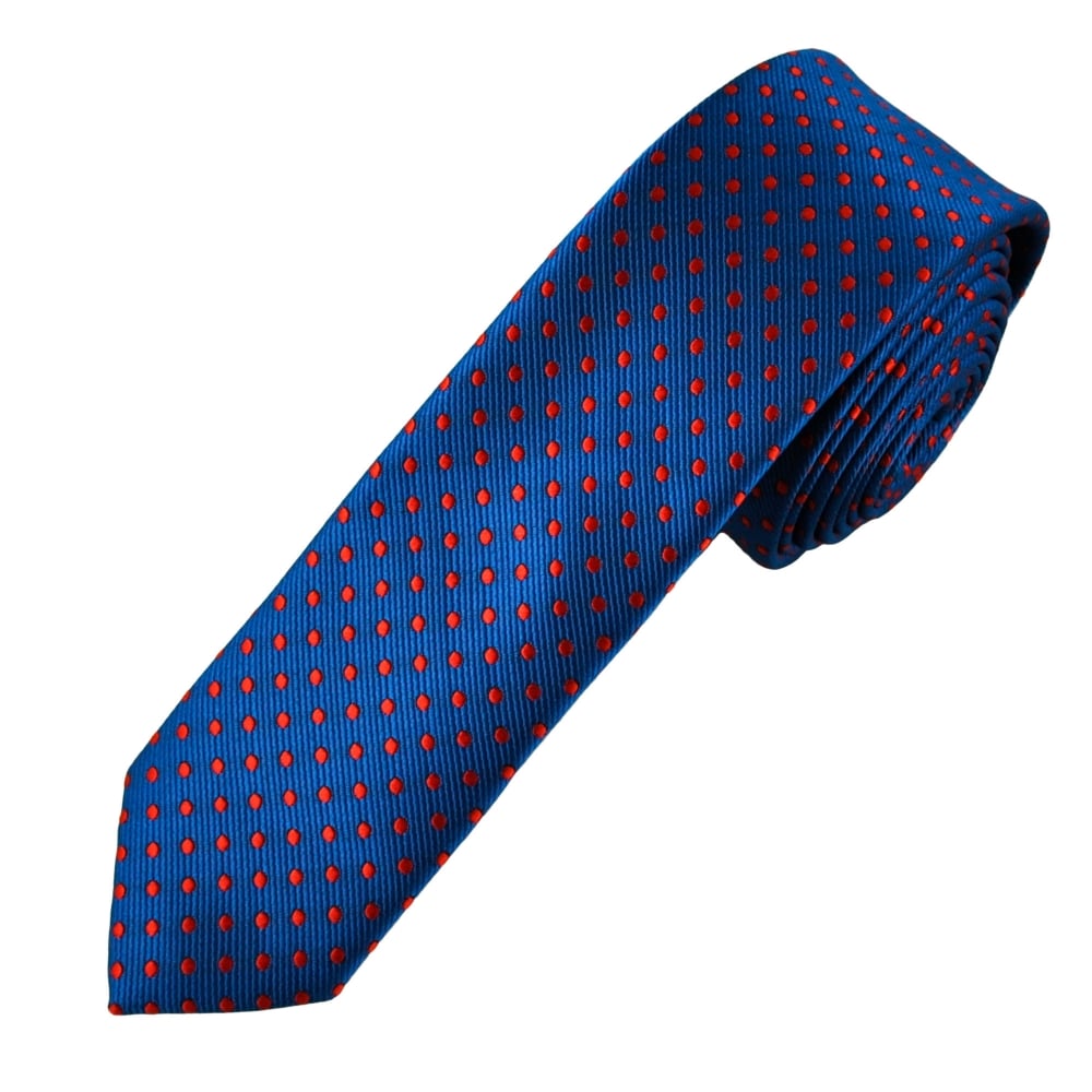 Royal Blue & Red Polka Dot Men's Skinny Tie