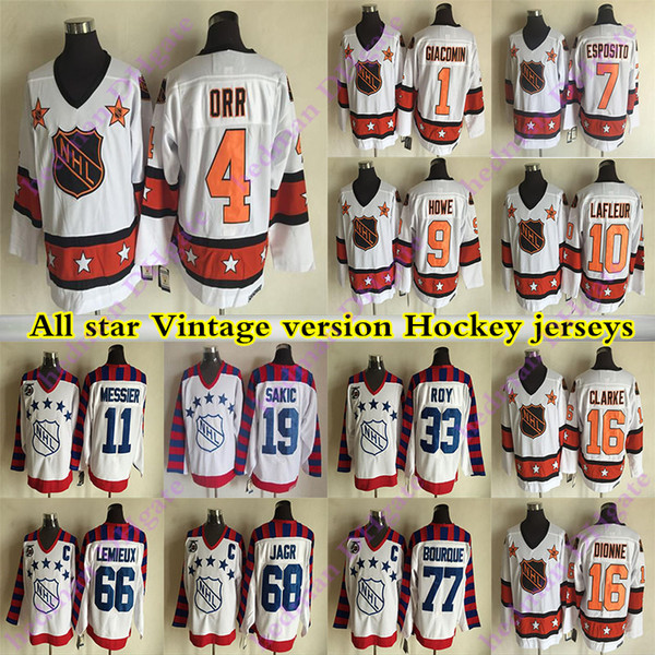 ALL STAR CCM Vintage jerseys 66 LEMIEUX 4 ORR 33 ROY 9 HOWE 77 BOURQUE 68 JAGR 16 CLARKE 19 SAKIC Hockey Jersey