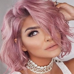 Pink Wigs for Women Loose Curly Synthetic Wigs Baby Pink Hair Wigs for Party Pink Cosplay Wig Middle Part Short Curly Wigs LEMEIZ-125 ChristmasPartyWigs Lightinthebox