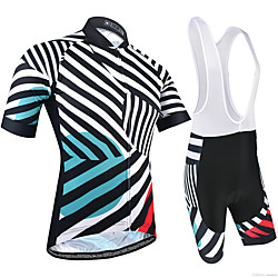 21Grams Women's Short Sleeve Cycling Jersey with Bib Shorts Black / White Stripes Patchwork Bike Clothing Suit Breathable 3D Pad Quick Dry Ultraviolet Resistant Reflective Strips Sports Stripes