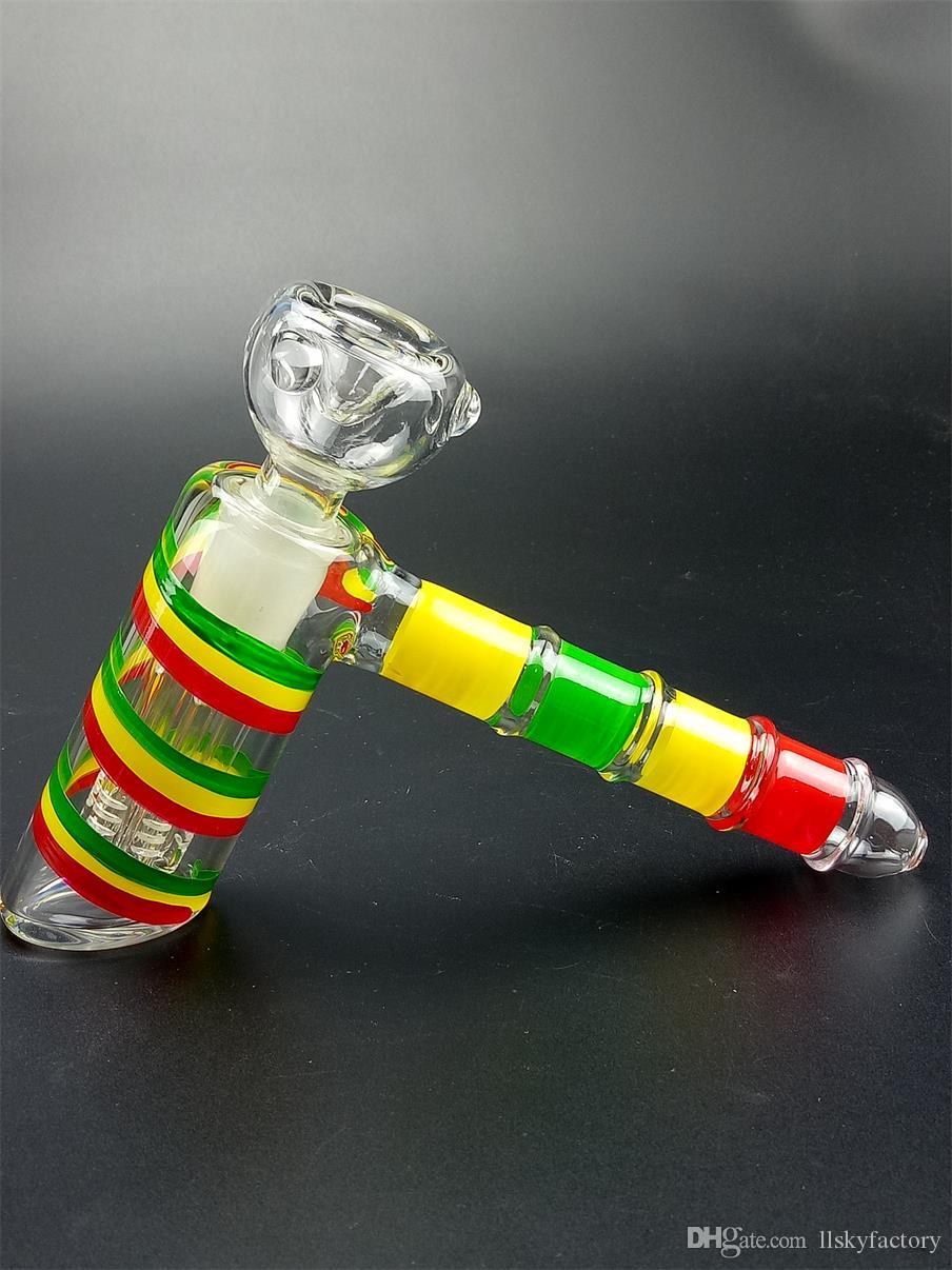 Colorized glass hammer 6 Arm perc glass percolator bubbler water pipe glass smoking pipes tobacco pipe bong bongs showerhead perc two functi