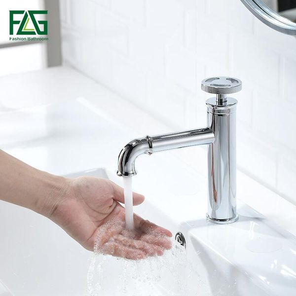 Bathroom Sink Faucets FLG Gold Plated Basin Retro Brass Faucet Single Handle And Cold Water Mixer Tap 1156-11C