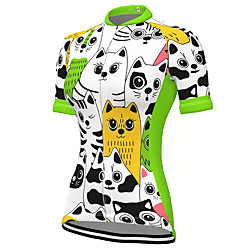 21Grams Women's Short Sleeve Cycling Jersey Spandex Green Cat Bike Top Mountain Bike MTB Road Bike Cycling Breathable Sports Clothing Apparel / Stretchy / Athleisure Lightinthebox