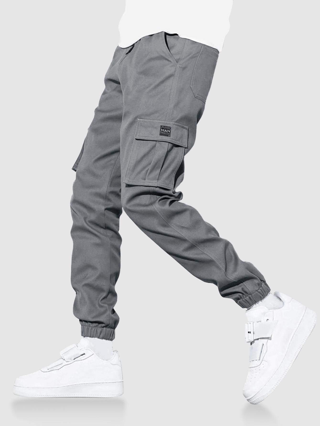 ZAFUL Men's ZAFUL Solid Color Pockets Beam Feet Streetwear Cargo Pants M Gray
