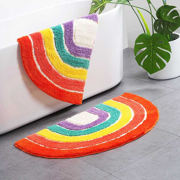 rainbow pattern bathroom mat superfine fiber bathroom bath carpet semicircular entrance doormat toilet rug bathtub floor mat