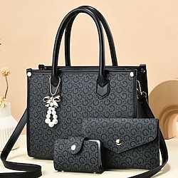 Women's Bag Set PU Leather Shopping Daily Bowknot Large Capacity Letter Earth Yellow Black Pink Lightinthebox