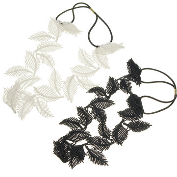 Black White Hollow Lace Leaf Headband Vintage Elastic Hair Band