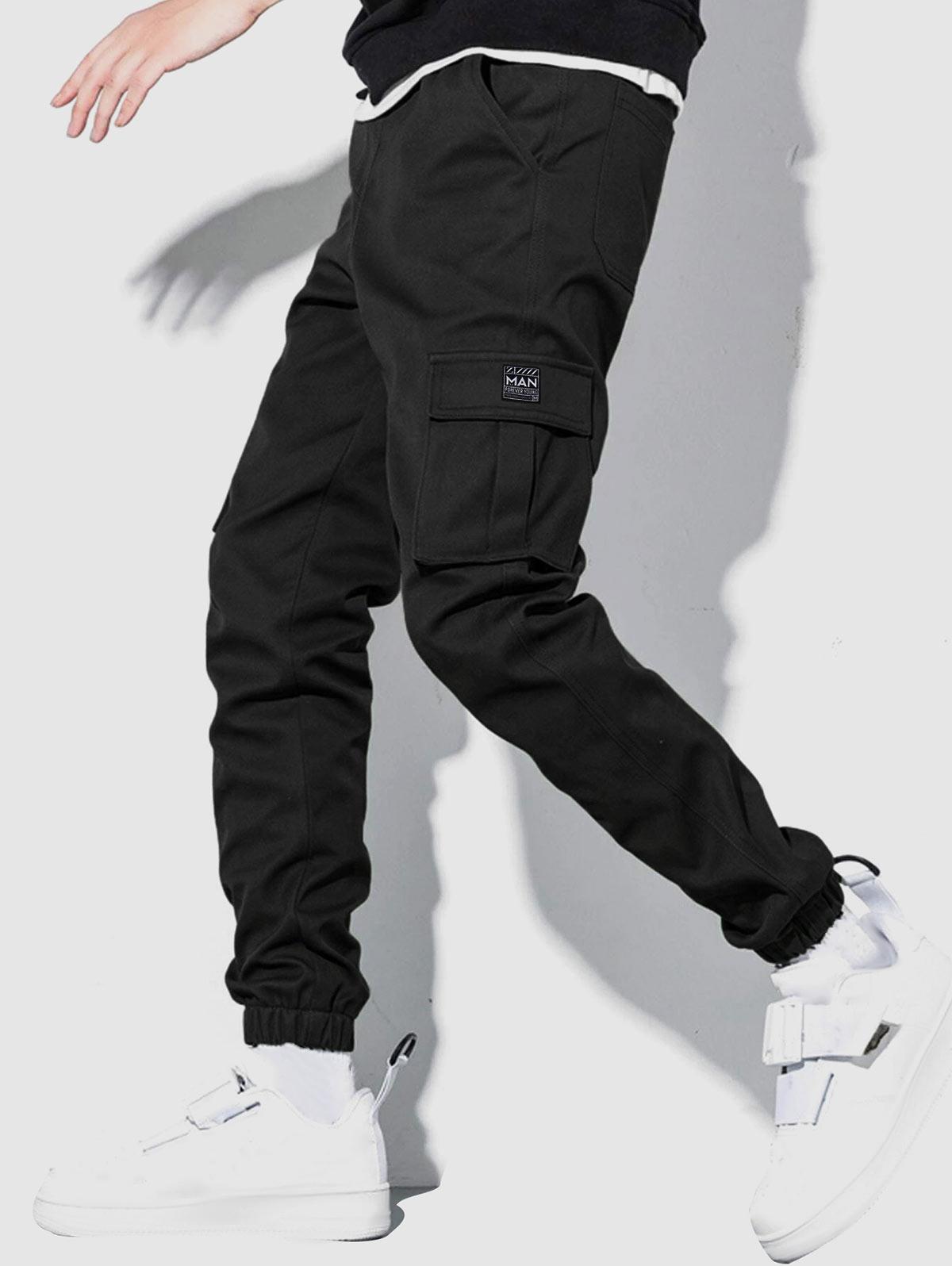 ZAFUL Men's ZAFUL Solid Color Pockets Beam Feet Streetwear Cargo Pants Xxl Black