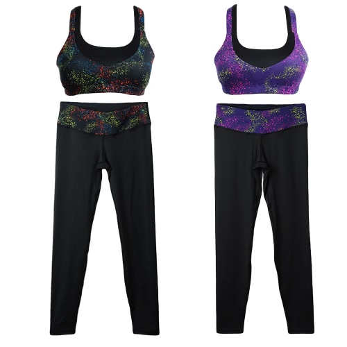 Fashion Women Sports Bra Print Seamless Wireless Padded Stretch Breathable Yoga Gym Vest Black/Purple