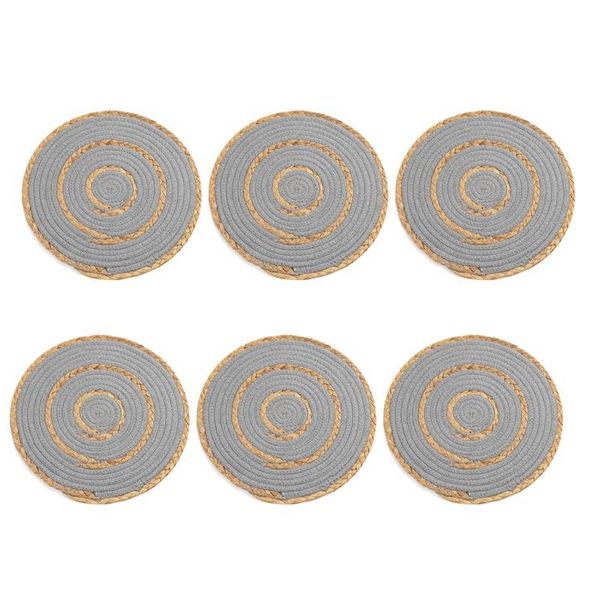 Mats & Pads Handmade Straw Woven Placemat,Water Hyacinth And Cotton Thread,Coasters,Non-Slip Heat Insulation Placemat(Round) (Grey)