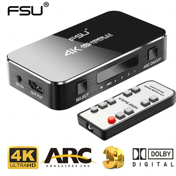 FSU UHD HDMI Switch 2.0 4K HDR 4x1 Adapter Switcher with Audio Extractor 3.5 jack optical fiber cable ARC splitter for HDTV PS4