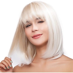 Creamy Champaign White Short Platinum Bob Wig with Bangs Ombre to Blonde Hair Synthetic Heat Resistant 12 Inch Wigs for Women ChristmasPartyWigs Lightinthebox