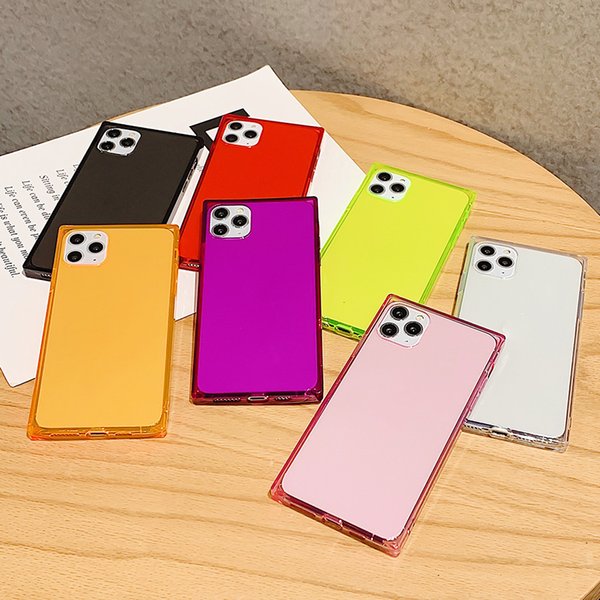 Fluorescent Square Clear Cell Phone Cases for iPhone 7 8 Plus XR XS 11 Pro Max 12 Mini 13 SE2 Sam S20 S21 FE A02S A22 5G Note 20 Ultra Huawei P40 Mate 40 Transparent Back Cover