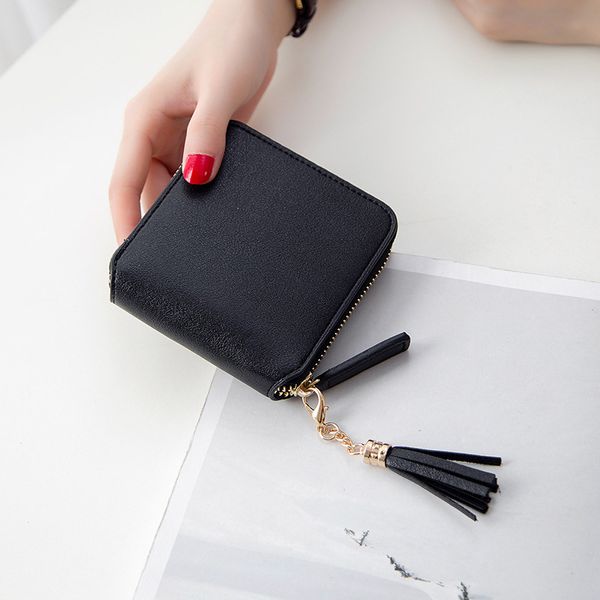 Black Handbag Zipper Coin Bag Storage Bags Tassel Wallet for Women Girl 1221559