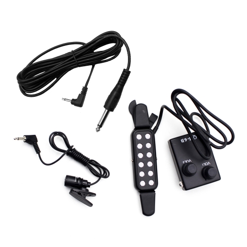 QH-6B 12-hole Magnetic Sound Hole Guitar Pickup Transducer Kit with Volume Controller Lapel Tie Clip Microphone Audio Cable for 38