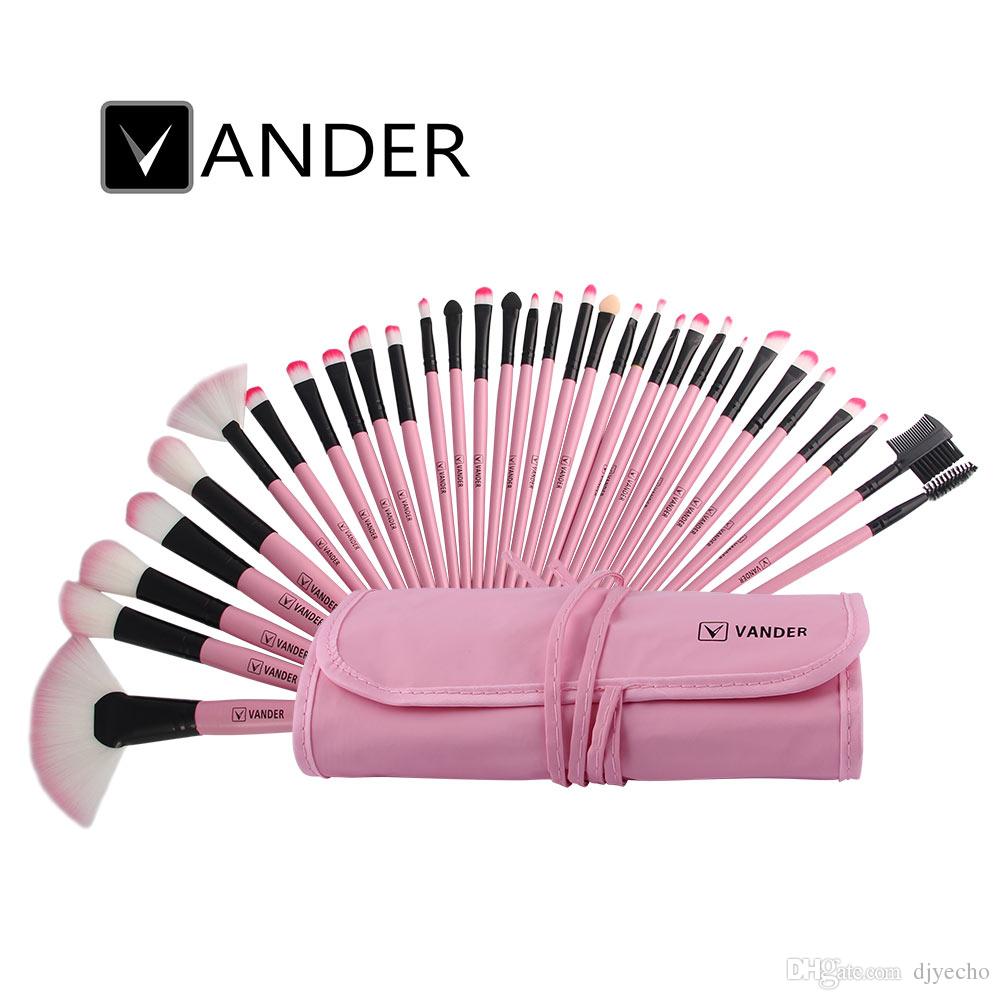 Pink Stylish 32pc Set Cosmetics Eyebrow Shadow Foundation Powder Makeup Brushes Set Tools Gift Kits With Pouch Bag Case