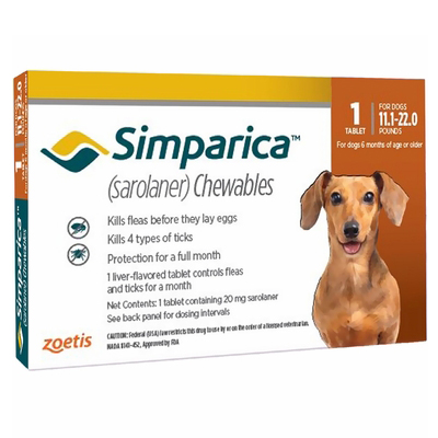 Simparica Chewable Tablet For Dogs 11.1-22 Lbs (Brown) 6 Pack