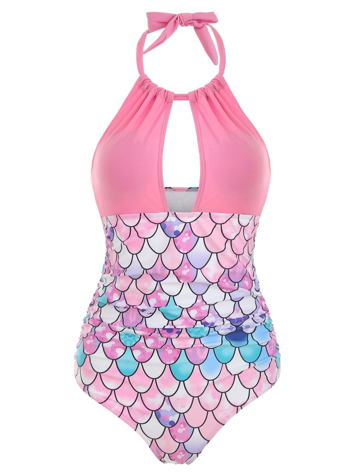 Cut Out Mermaid Ruched Halter Swimsuit