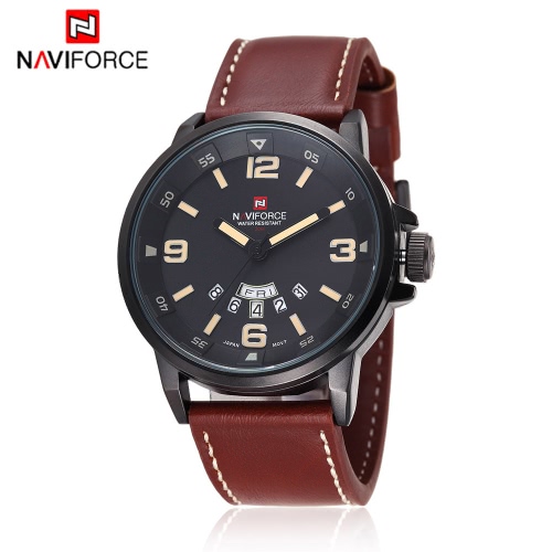 NAVIFORCE Practical 3ATM Water Resistance Quartz Wristwatch PU Leather Strap High Quality Watch with Function of Date Week