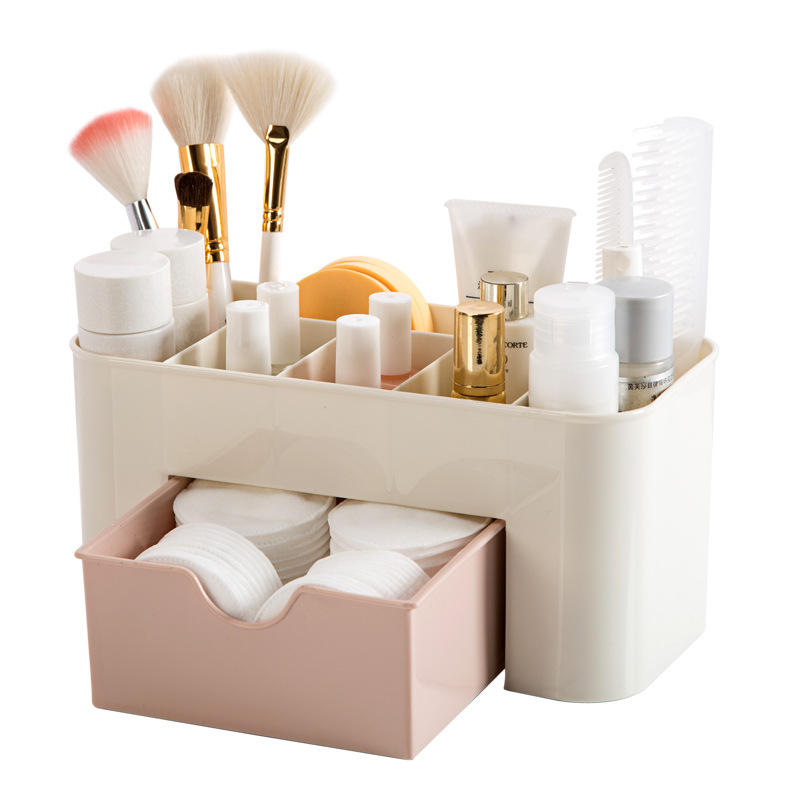 Multi-functional Plastic Cosmetic Storage Box Jewelry Box With Small Drawer Desk Sundries Storage Container Organizer