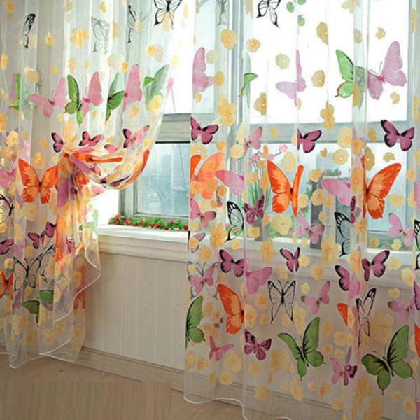 floral butterfly sheer curtains sheers voile tulle window curtain 204 x 95cm for living window curtain screening