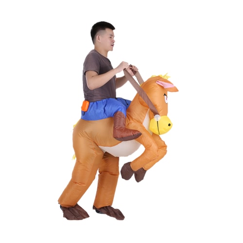 Funny Cowboy Rider on Horse Inflatable Costume Outfit for Adult Fancy Dress Halloween Carnival Party Blow Up Inflatable Costume Suit With Battery Operated Fan