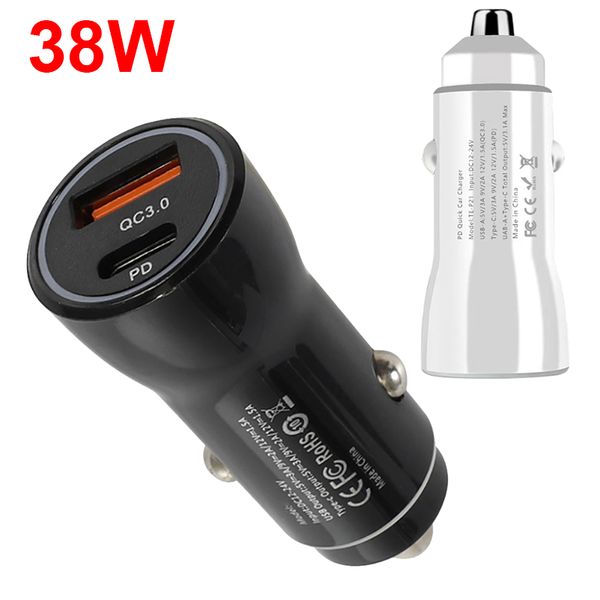 38W Fast Car Chargers Dual Usb QC3.0 PD Adapter for iPhone 14 13 12 Samsung Xiaomi Huawei Android Phone