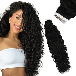 Tape in Extensions Natural Wave 14inch 50Gram Natural Black Tape in Hair Extensions Real Human Hair Natural Wavy Hair Extensions Lightinthebox