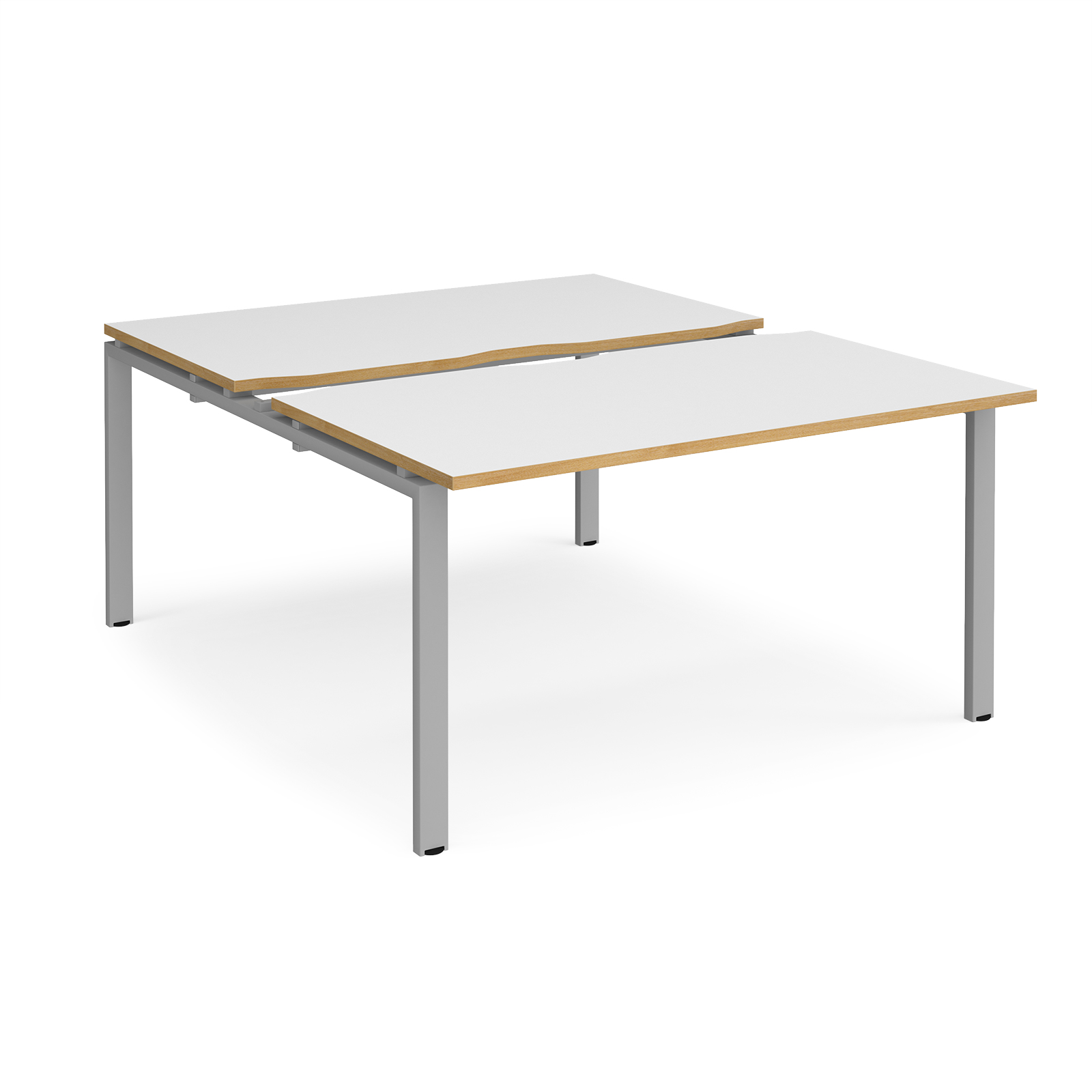 Adapt sliding top back to back desks 1400mm x 1600mm - silver frame, white top with oak edging