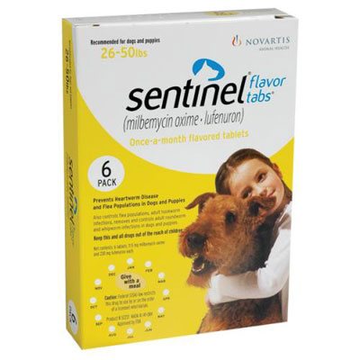 Sentinel For Dogs 26-50 Lbs (Yellow) 3 Chews
