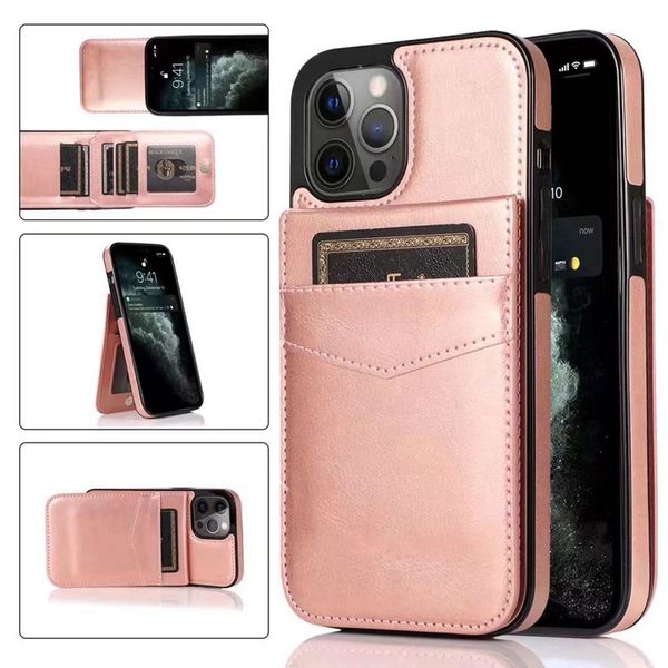 Credit ID Card Pocket Cases For Iphone 14 Plus 13 Pro MAX 12 Mini 11 XR XS 8 7 6 SE2 Retro Multifunction Pack Back Wallet Leather Holder Box Flip Cover Kickstand Fashion
